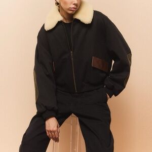 FRAME Luxury Shearling Leather Bomber Jacket